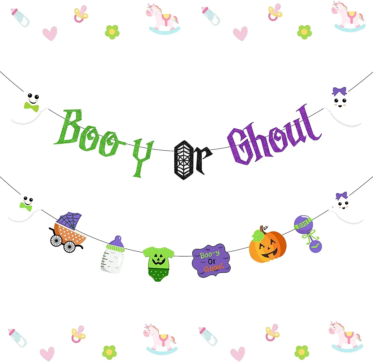 

Halloween Booy or Ghoul Gender Reveal Banner for Halloween Boy or Girl Baby Shower Party Decorations Total 2 Pcs Garlands