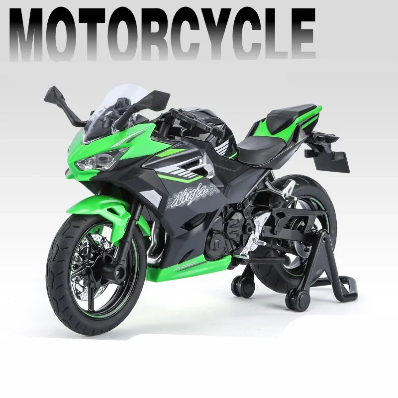 Kawasakis ninjaモーターサイクルモデル400 zx-6rレーシングクロスカントリーメタルストリートサウンドとライト、子供向けギフト、1:12