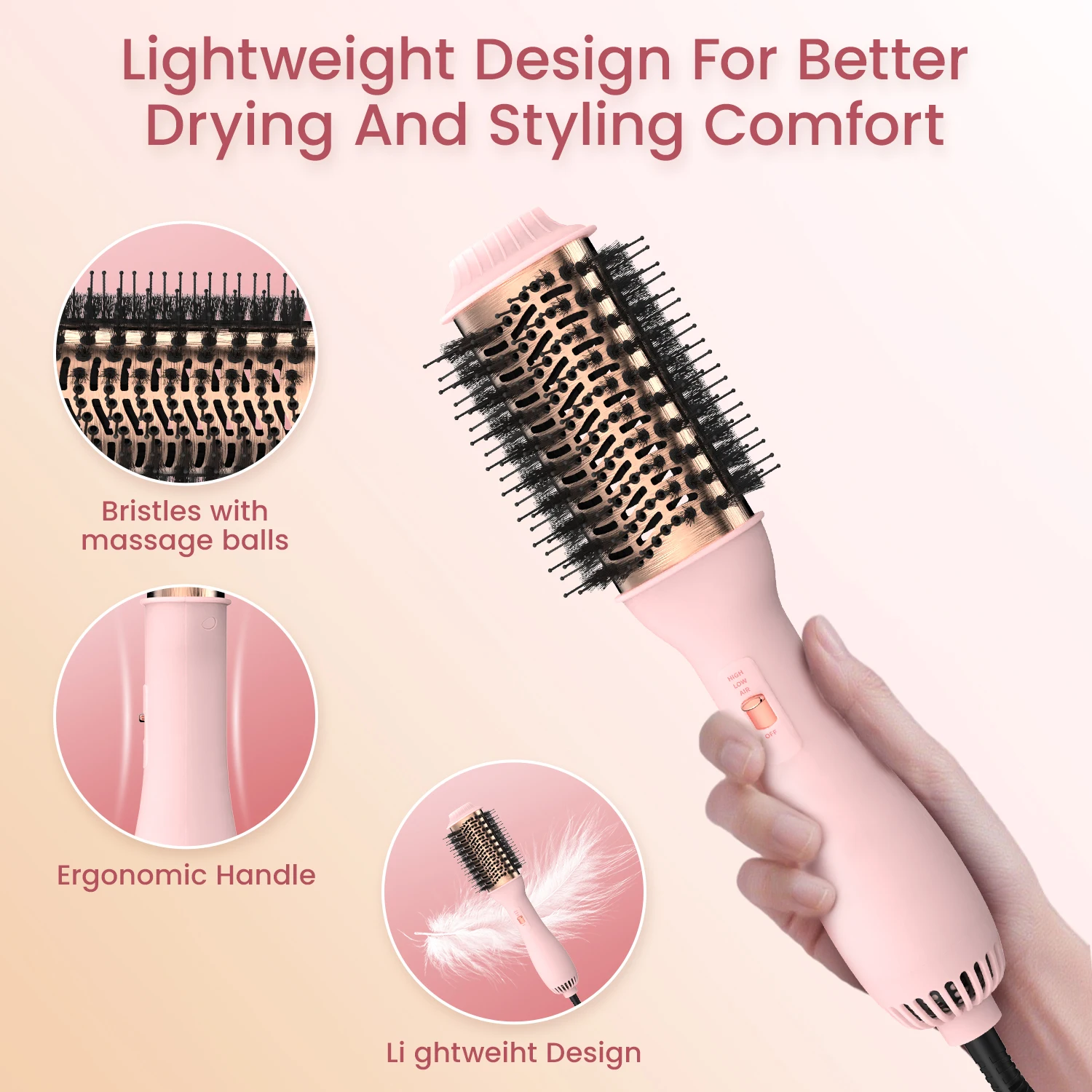 LISARPO 3 In I Sikat Udara Panas Sikat Ledakan dan Pelurus Rambut Penambah Volume untuk Wanita Styler Sikat Listrik Pengering Rambut