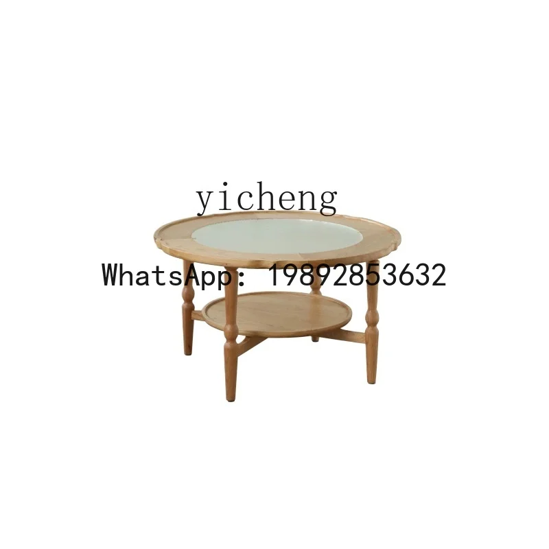 solid wood coffee table glass small apartment sofa round edge few cherry wood home living room double small tea table