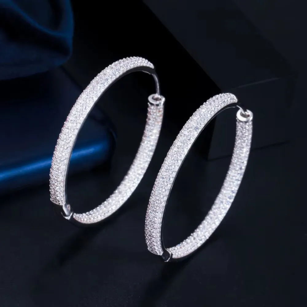 CWWZircons Trendige zweifarbige Regenbogen-Zirkon-Kreis-Creolen für Damen, Schmuck, Hip-Hop, Pendientes Mujer, Großhandel E0440 – Detail 12