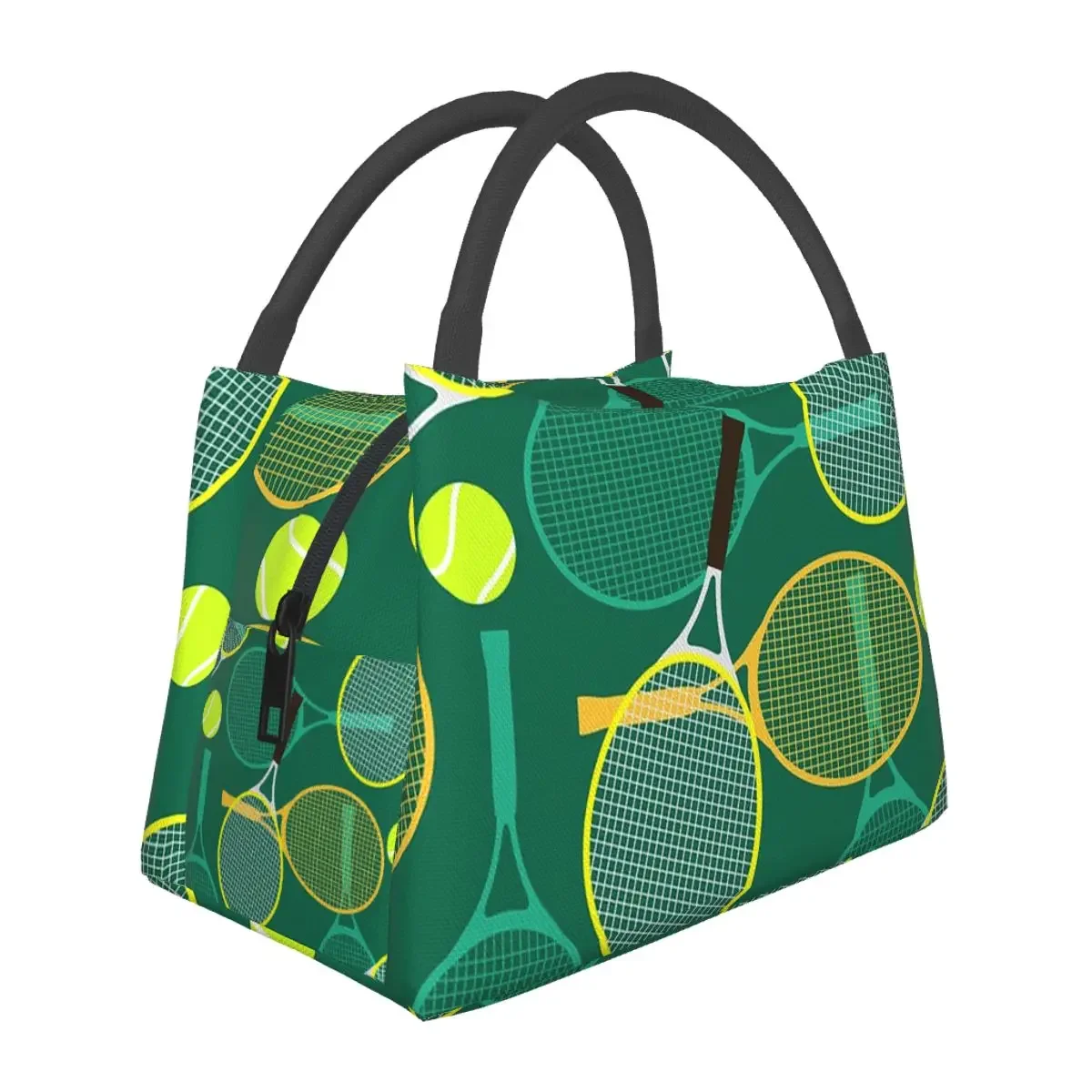 Tennis Rackets And Balls Lunch Bags Insulated Bento Box Portable Lunch Tote Picnic Bags Cooler Thermal Bag for Woman Kids Work