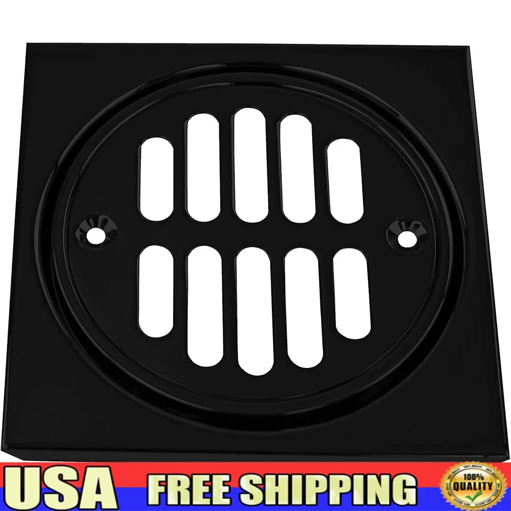 

Латунная душевая плитка квадратная 4-1/4 дюйма с круглым сетчатым фильтром, сливная крышка 3-1/2 дюйма, матовый черный, в комплект входят винты, съемный дизайн