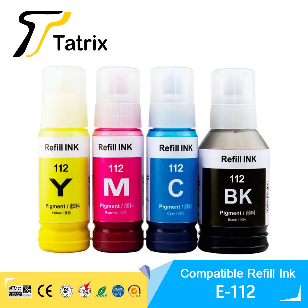 Tatrix Quality Refill Ink For Epeon 112 T112 Refill ink for Epson Ecotank L6550/6570/ L6580/L11160/ L15150/L15160/M15140 Printer