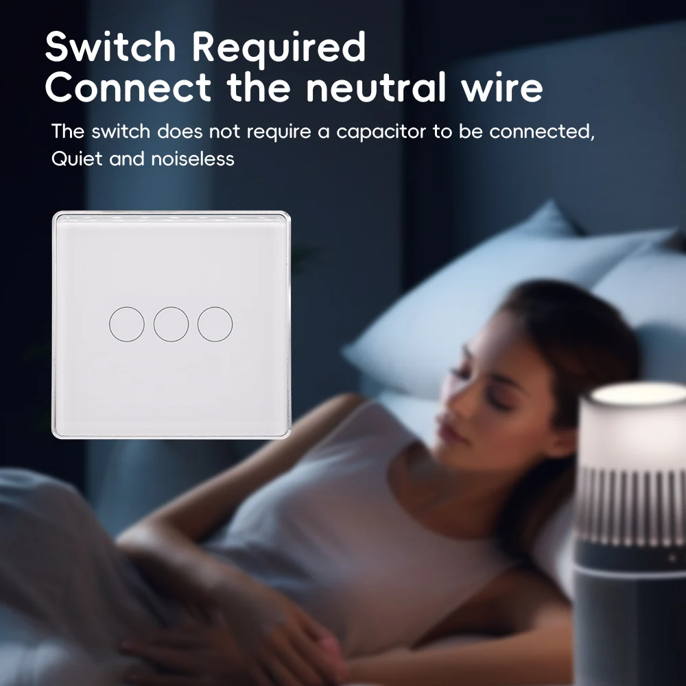 

Tuya WiFi Smart Switch Glass Panels 2.5D EU Neutral Wire Required 1Way Light Touch Switch Alexa Google Home Alice Smart Life