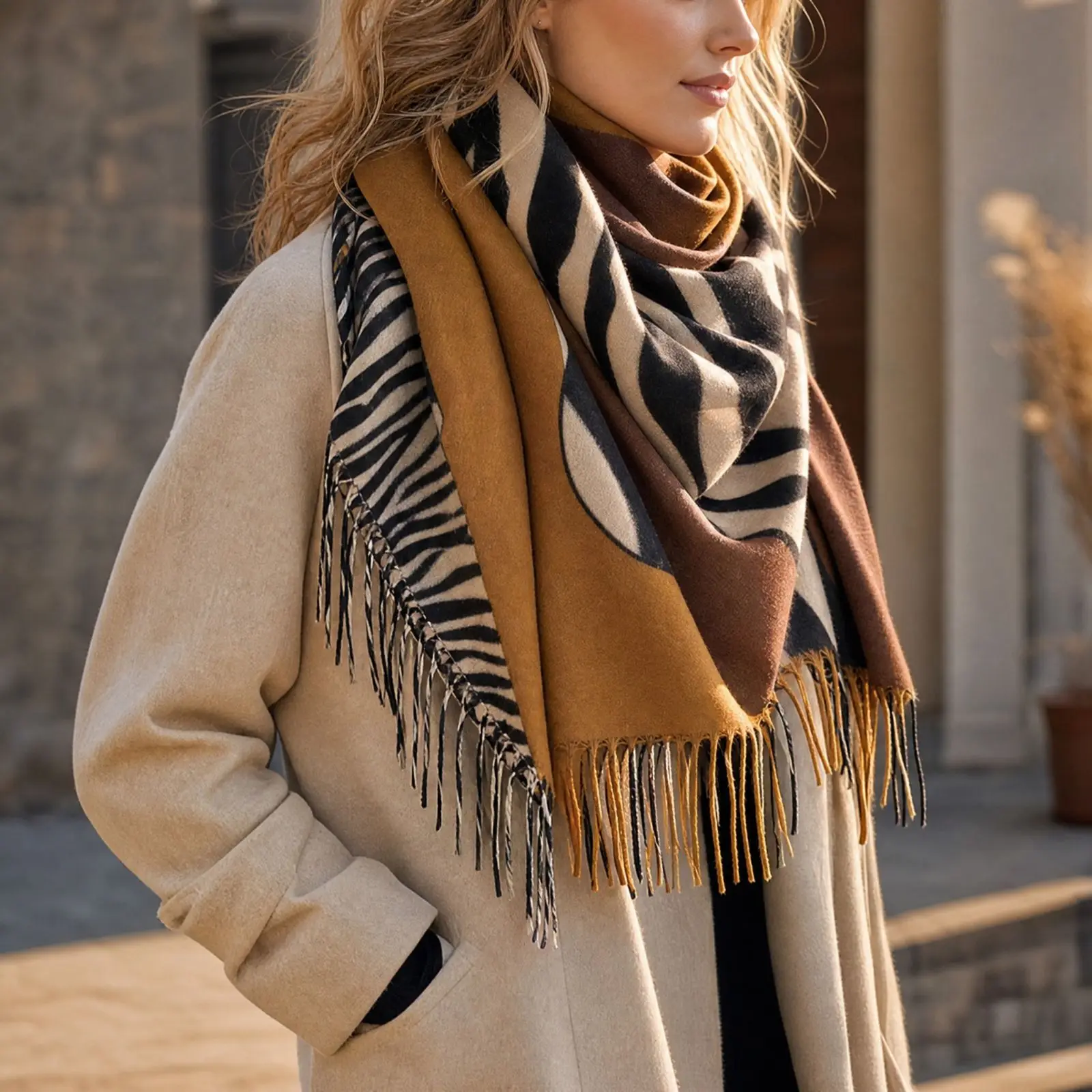 Wild Elegance Scarf Zebra Print Winter Warm Zebra Shawl Fashion Wrap Soft Tassel Checked Neck Accessory Wild Elegance 2026 Scarf