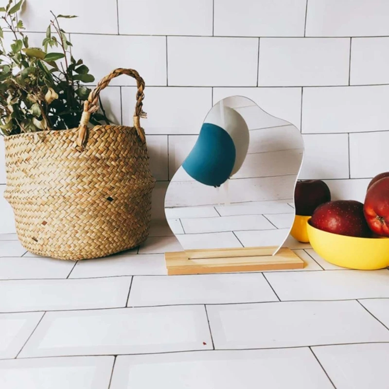 Gương Trang Điểm Không Đều Gương Trang Điểm Hình Ngôi Sao Ống Kính Acrylic Đế Gỗ Maquillaje Dụng Cụ Làm Đẹp