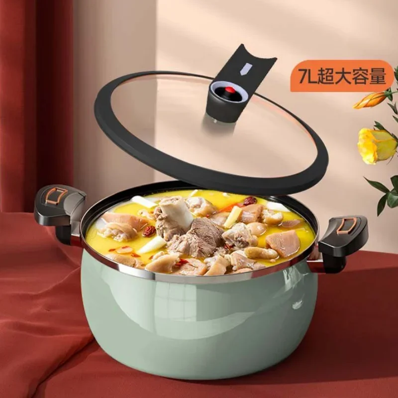 7L Household Enamel Cast Iron Pot, Micro Pressure Soup Stew Pot, Compatible with Gas Stove and Induction Cooker