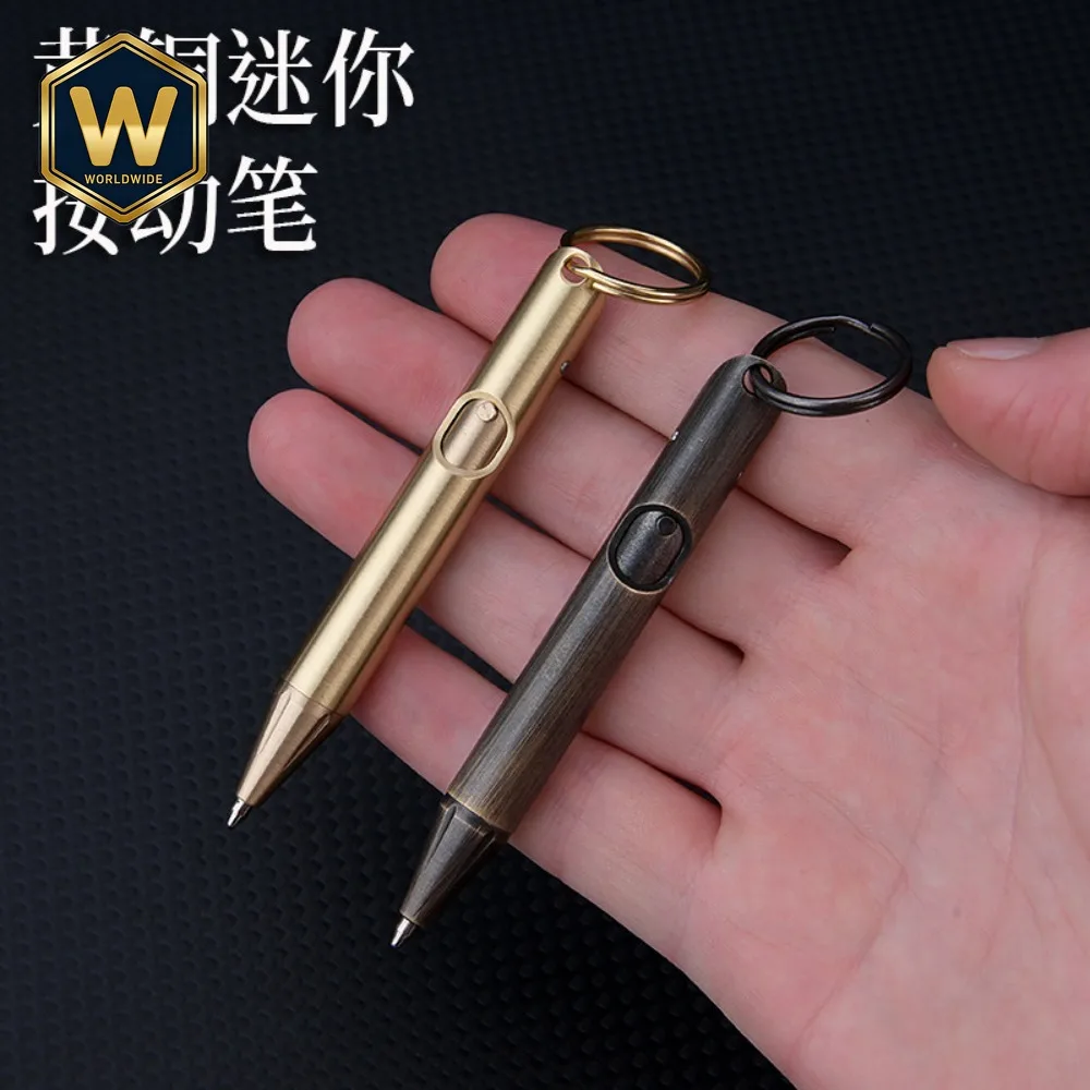 Brass Mini Retractable Portable Keychain Pocket  Business Signature Pen Gift Ballpoint
