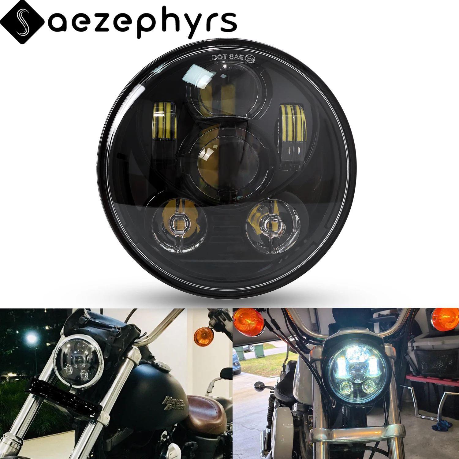 

Motorcycle 5.75 Inch 5-3/4" LED Headlight DRL Projector Hi/Lo Beam For Harley Dyna Softail Sportster Iron XL883 1200 Street Bob