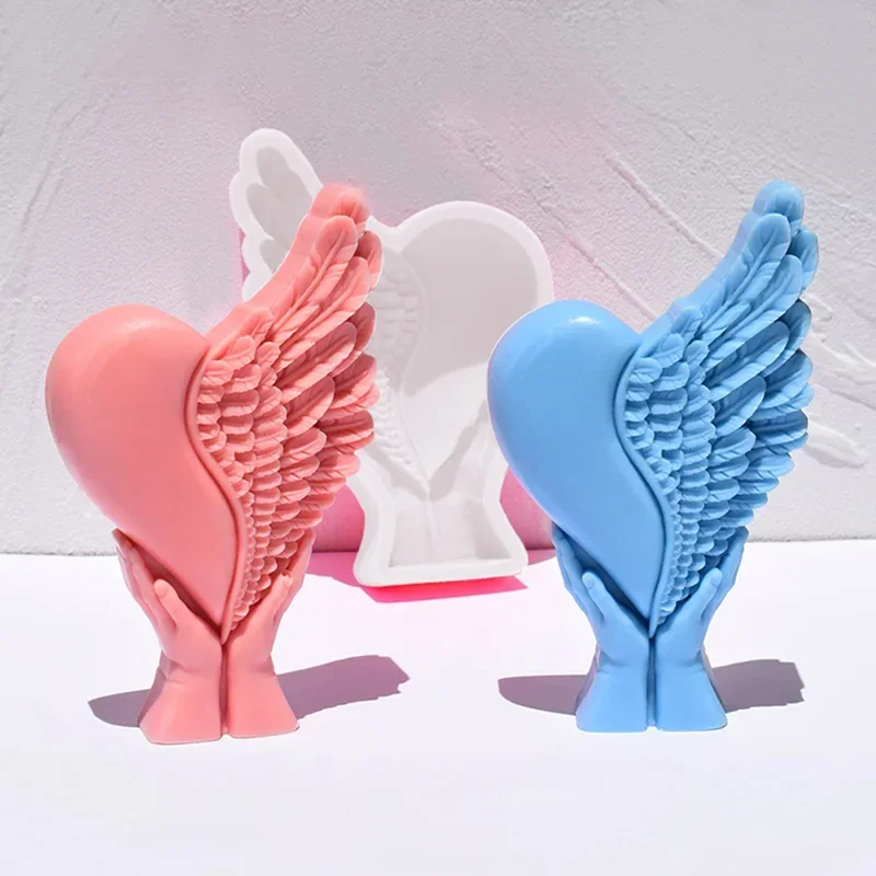 Hand Holding Love Wings Silicone Candle Mold DIY Angel Wings Plaster Crafts Resin Soap Candle Making Supplies Home Art