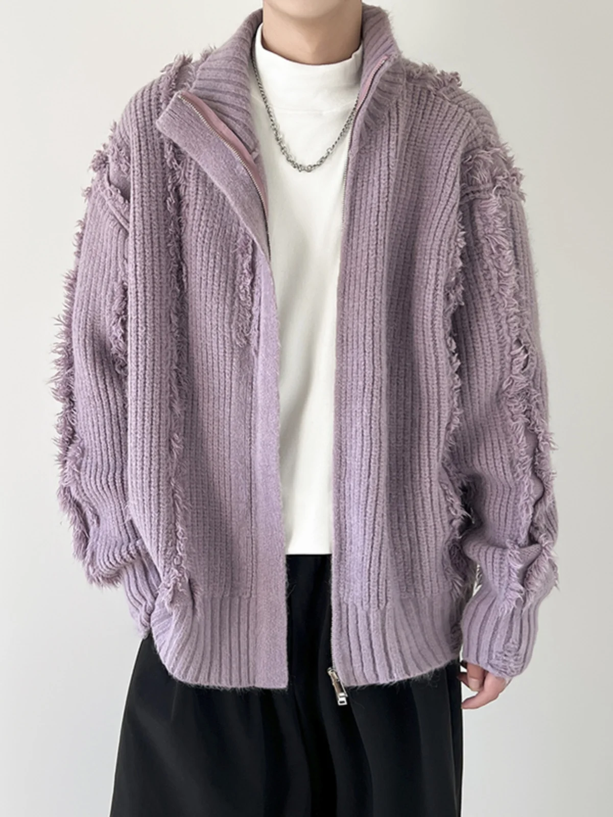 

Корейский кардиган-свитер Cleanfit Open Cardigan свободного кроя с высоким воротником, вязаный, осенне-зимний, трендовый дизайн, верхняя одежда