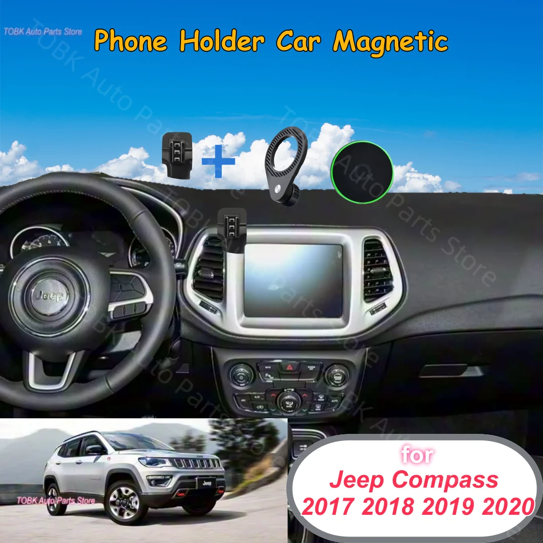 Magnetischer Ständer für Jeep Compass 2017 2018 2019 2020 Auto-Handyhalterung MagSafe-Halterung 15W Kabelloses Ladegerät Innenraum-Zubehör