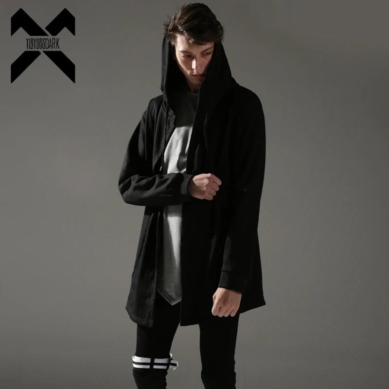 

Black Hooded Wizard Trench Coat Windbreaker Men 2023 Spring Function Hoody Jacket Punk Streetwear Techwear