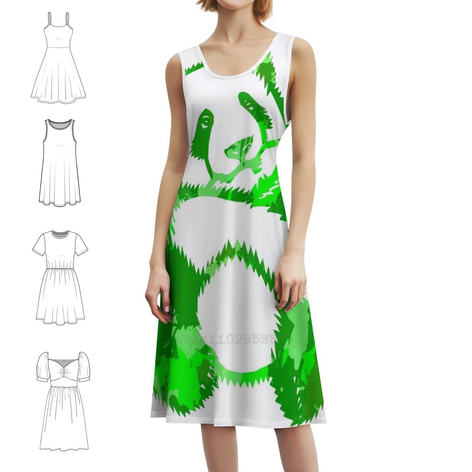 فستان Green Panda للسيدات هيب هوب ملابس الشارع مطبوع عليه رسومات جرافيكية للحفلات والنوادي الباندا الأرجواني الأرجواني الباندا الأخضر فساتين الحفلات الباندا #1