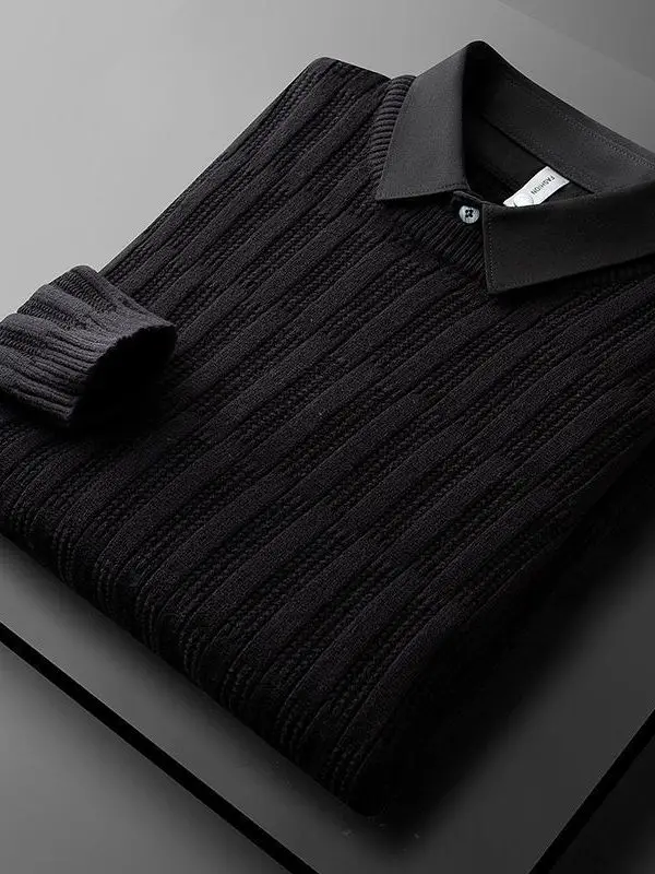 

Высококачественный теплый свитер с воротником-стойкой для мужчин, осенне-зимний, деловой, приталенный, вязаный пуловер из полиэфирного волокна, повседневная одежда