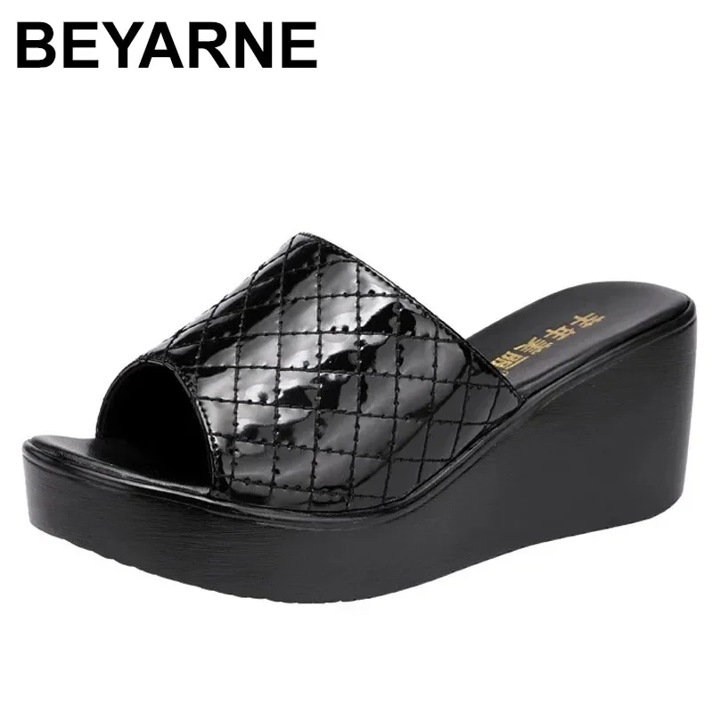 BEYARNESize 32-43 Fashion Platform Slippers Wedding Shoes  Summer High Heels Wedges Slides Women for Office Slippers