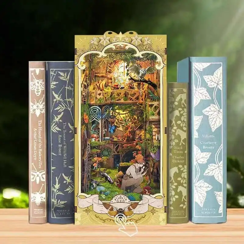 

The Records of Insects DIY Wooden Book Nook Figurines Miniatures Kits Bookshelf Home Bookend Decoration For Adult Handmade Gifts