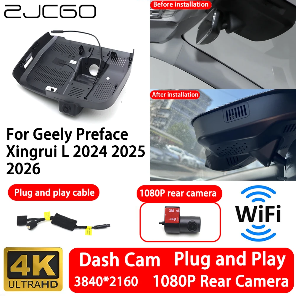  ﻿ for Geely Preface Xingrui L 2024 2025 2026 4K 2160P Front Rear Camera Dash Cam Wifi Plug and Play Video Recorde Loop Recordi