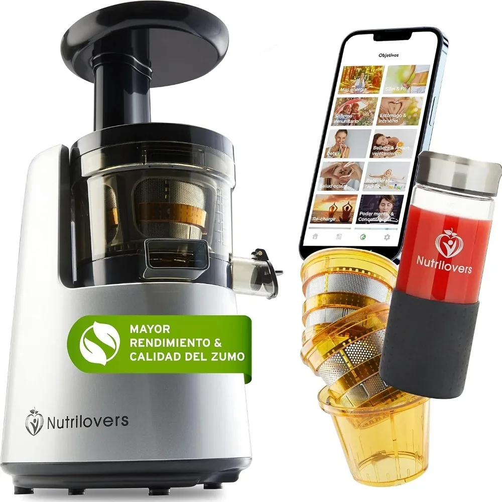 NUTRI-PRESS NO.1 Exprimidor lento 3 coladores para zumos, batidos y frutas heladas - Muy silencioso y 100% libre de B