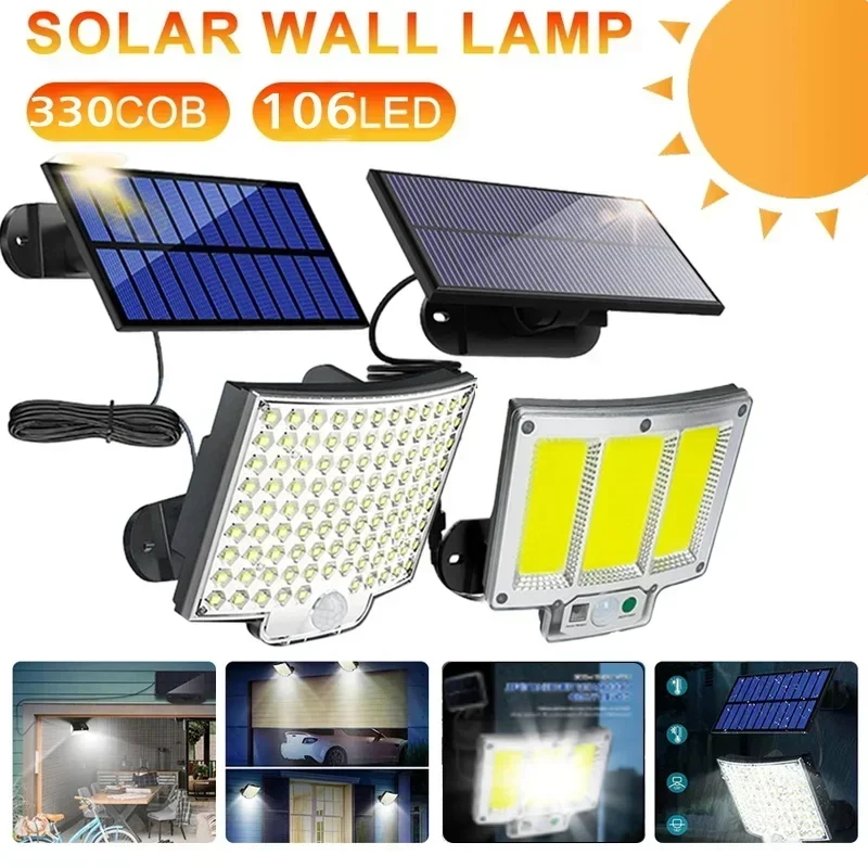 Super Bright LED Outdoor Solar Light with Motion Sensor Remote Control IP65 Waterproof for Patio Garage Security Wall Light