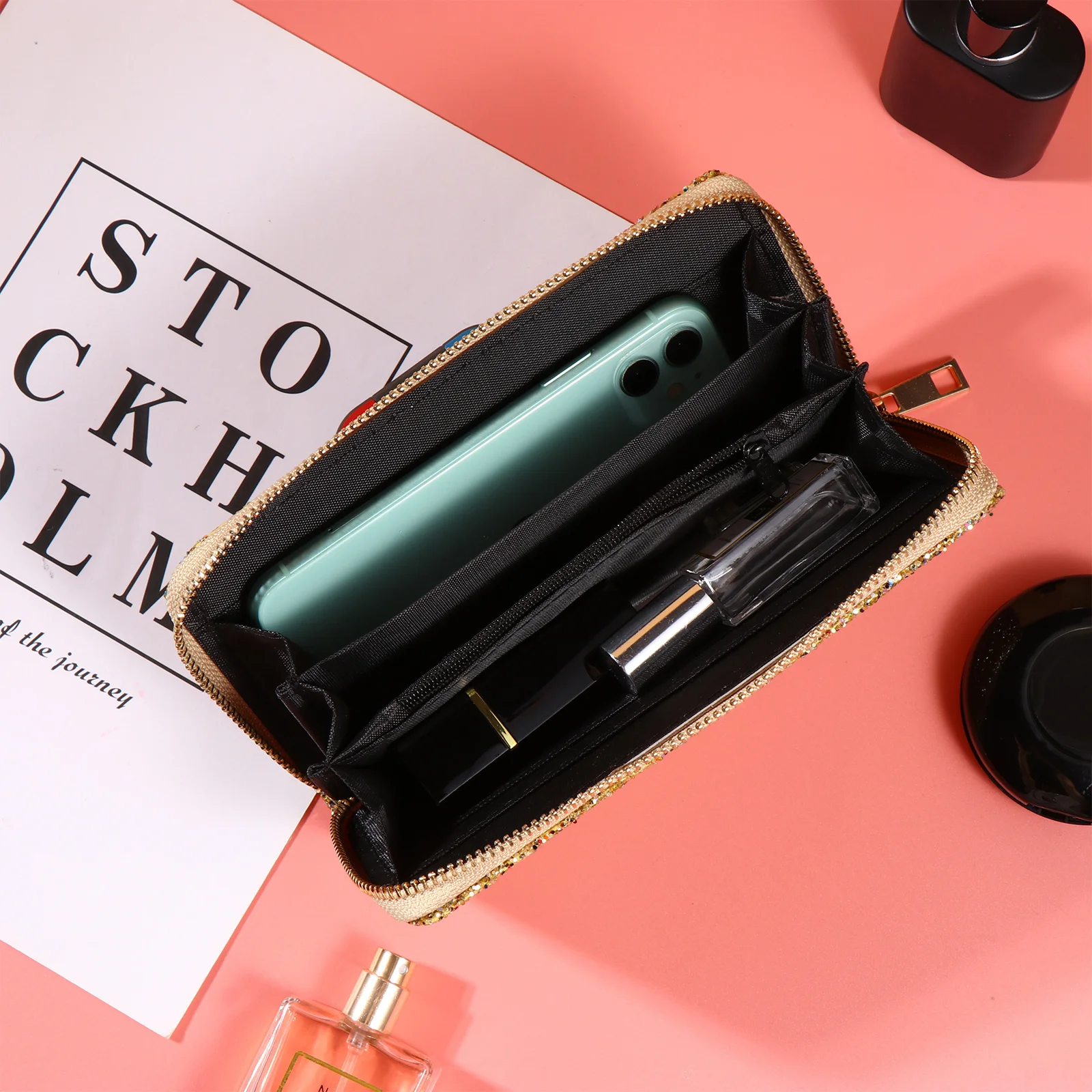 

Shiny Women Wallet Lady Purse Portable Zippered Multi Storey Fold Great Gift Premium Material Durability Fashion