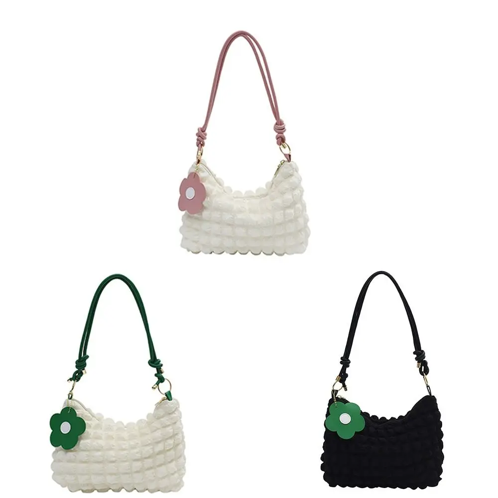 Plaid Underarm Bag Casual Pleated Korean Style Bubble Handbag Space Cotton Solid Color Fold Cloud Bag Girls