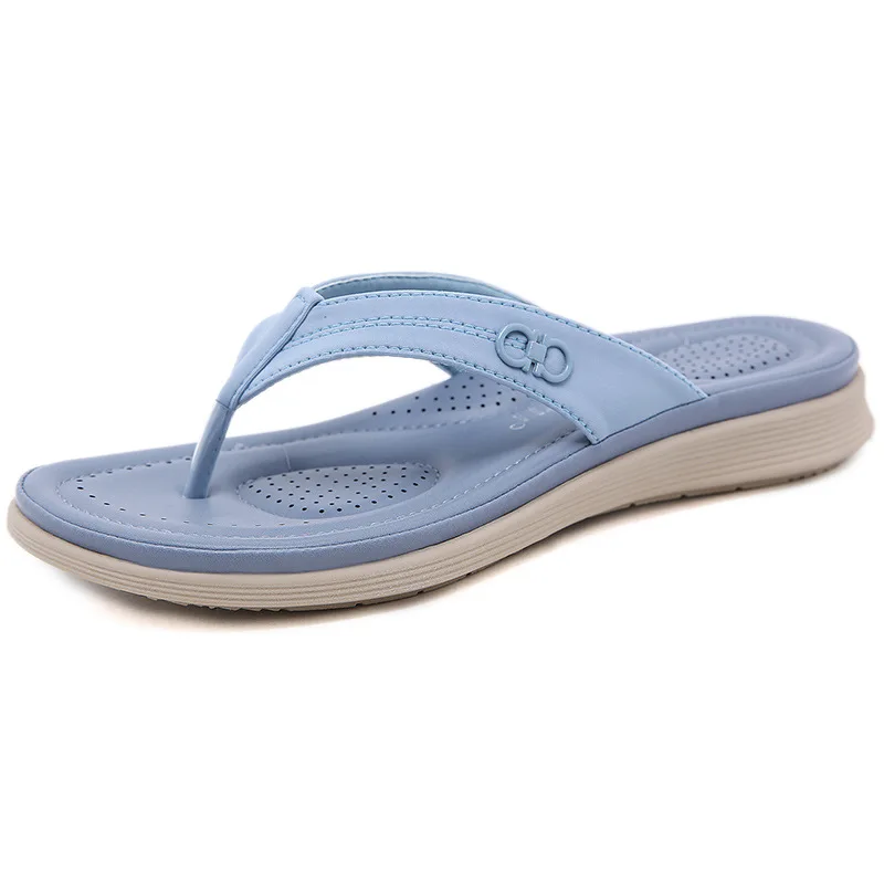 New Women Summer Slipper Outdoor Sandal Slipper Metallic Thong Sandal Women Casual Flip-flops Large Size Soft Flat Beach Shoes
