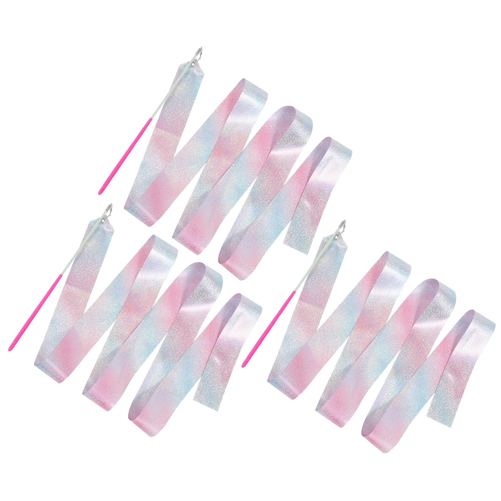 

3 Pcs Handheld Flashing Star Ribbon Fitness Ribbons Gymnastics Silk Fiberglass Dance for