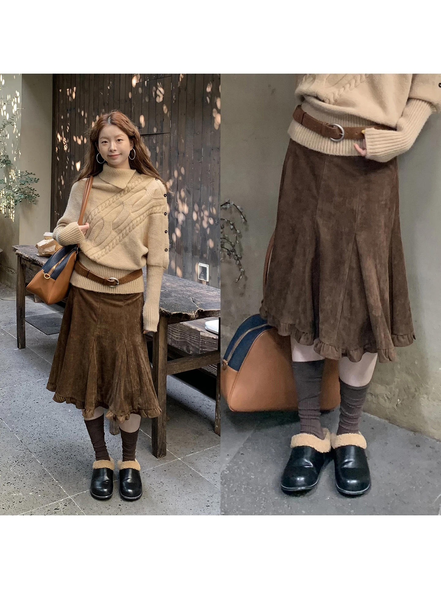 

Red Celebri A-Line Midi Skirt Women's Autumn Winter 2025 New Fi Tail Skirt Brown Wrap around Beautiful Rayon Skirt