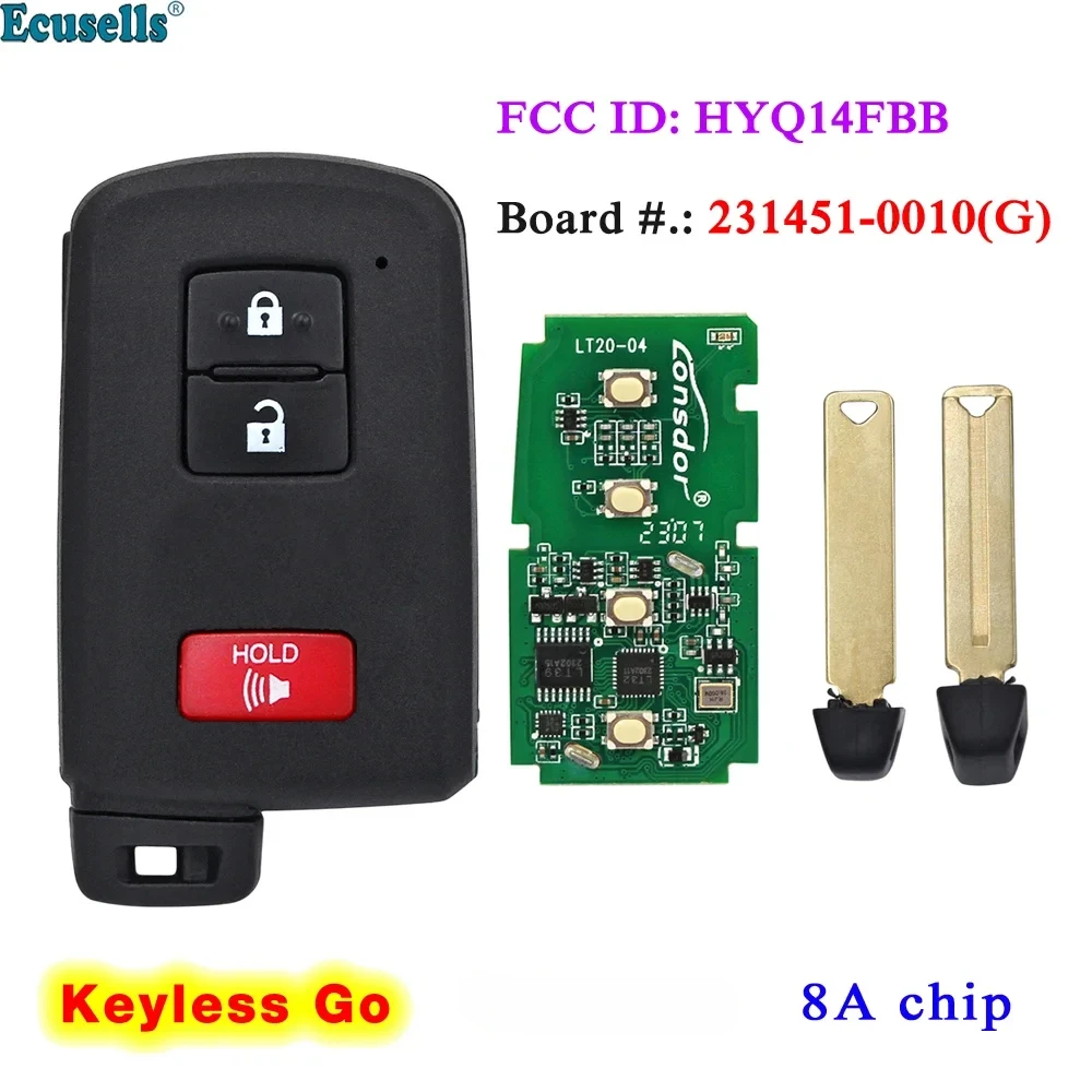 

3 Buttons Smart Prox Keyless Go Remote Key 314.3/433Mhz 8A Chip for Toyota 4Runner Tacoma Tundra Board 0010 FCC ID: HYQ14FBB