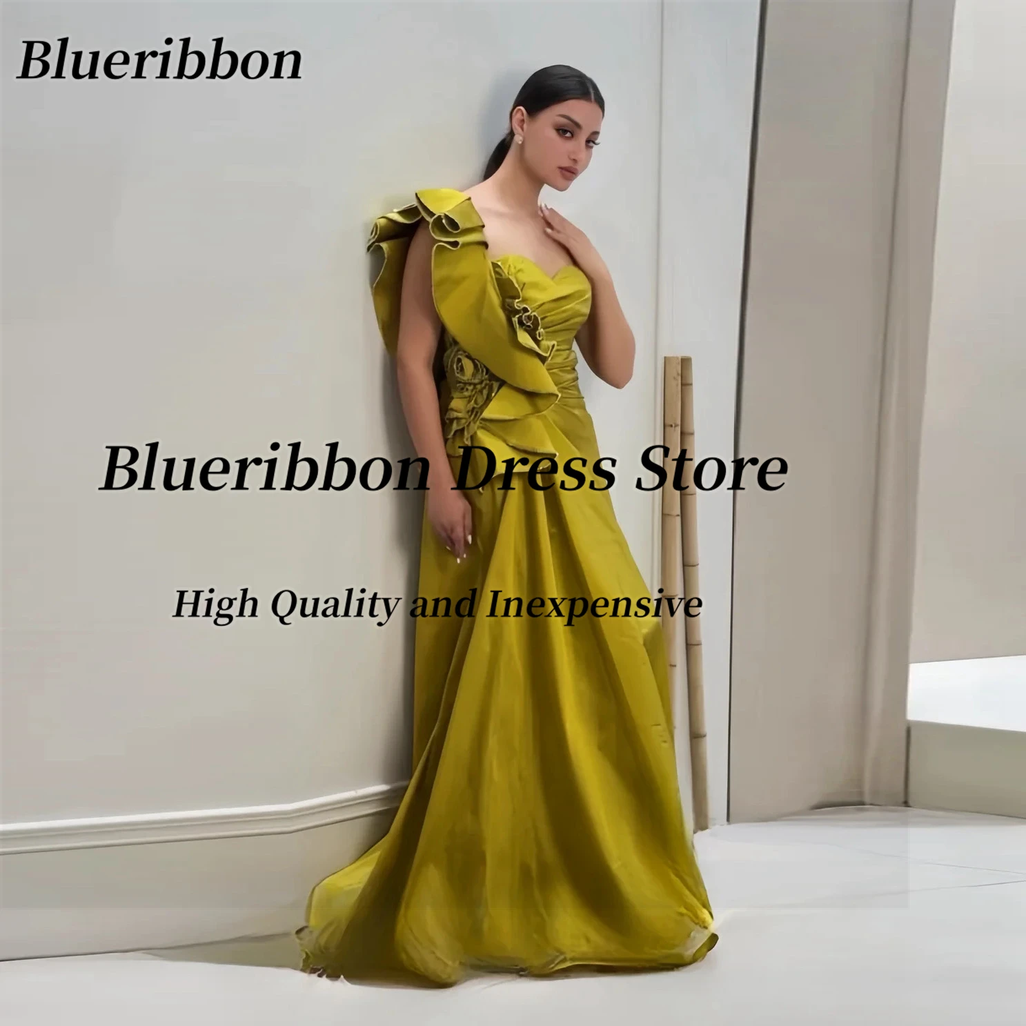 Blueribbon Customized Dress for Special Party Ruched One Shoulder Prom Dresses Sexy Back Long Elegant Evening Gowns