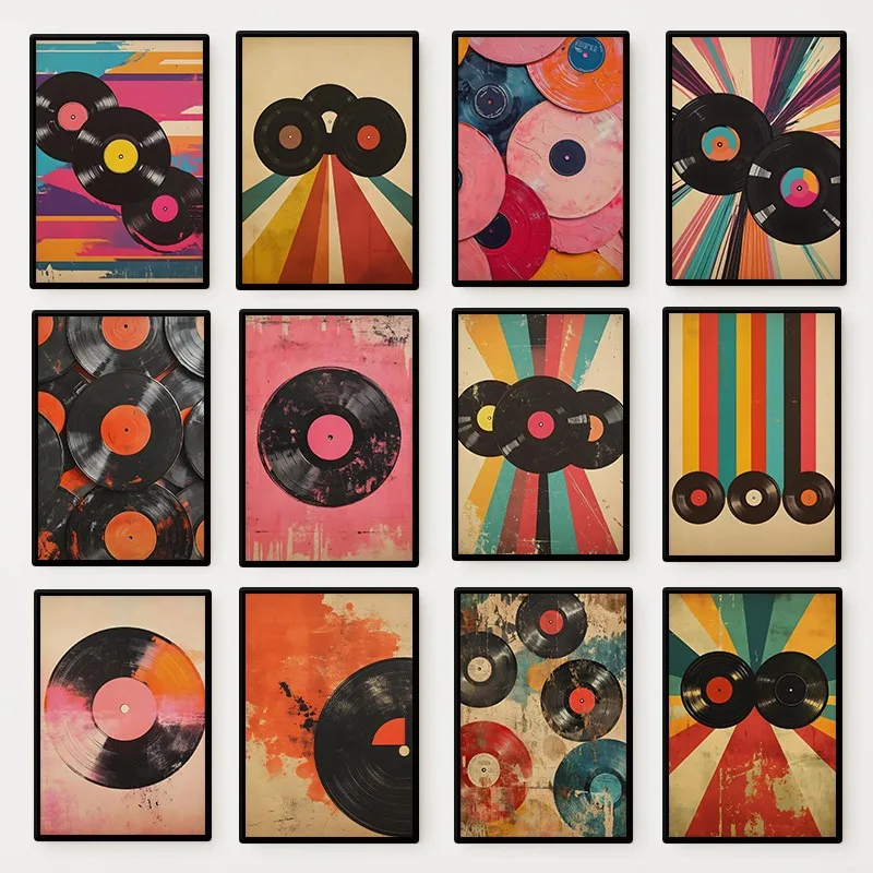 Retro Colorful Vinyl Record Poster Vintage Music Mid-Century 70s Aesthetic Groovy Canvas Painting Wall Art Club Room Home Decor