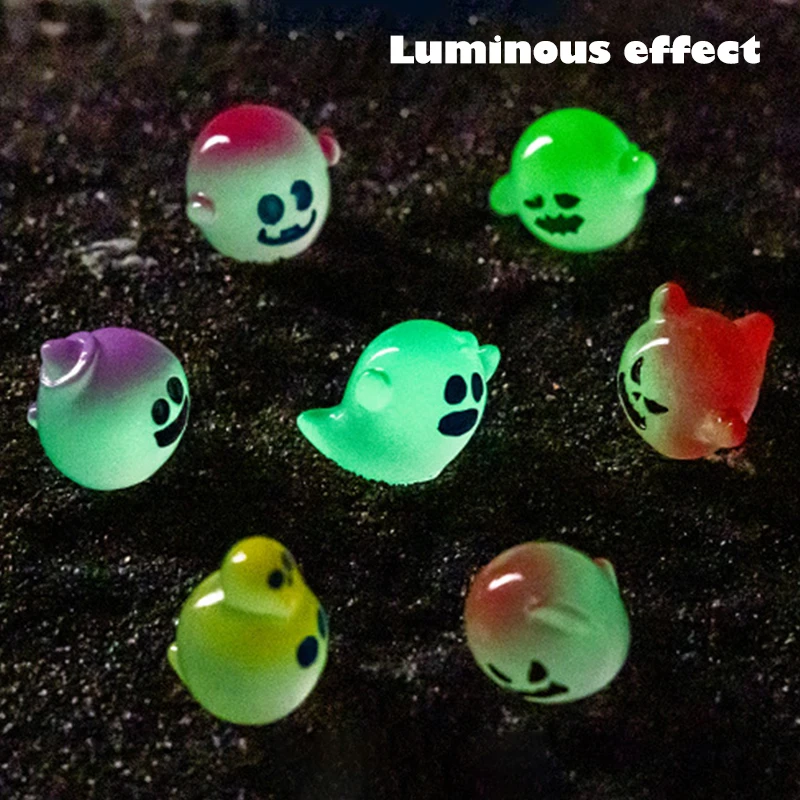 Cute Luminous Halloween Colorful Ghost Ornament Cartoon DIY Home Figurine Micro Landscape Decoration Car Interior Home Desktop