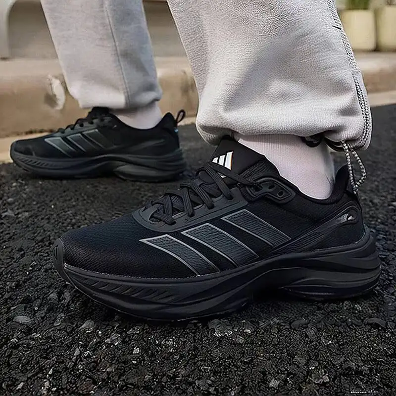 New Adidas 2026 Mens KJ4606 Black Running Shoes With Lace Up Design