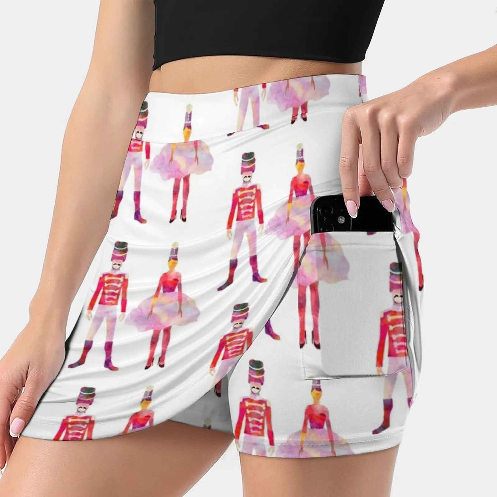 Nutcracker Ballet Women's skirt With Pocket Vintage Skirt Printing A Line Skirts Summer Clothes Candy Cane Red White Xmas