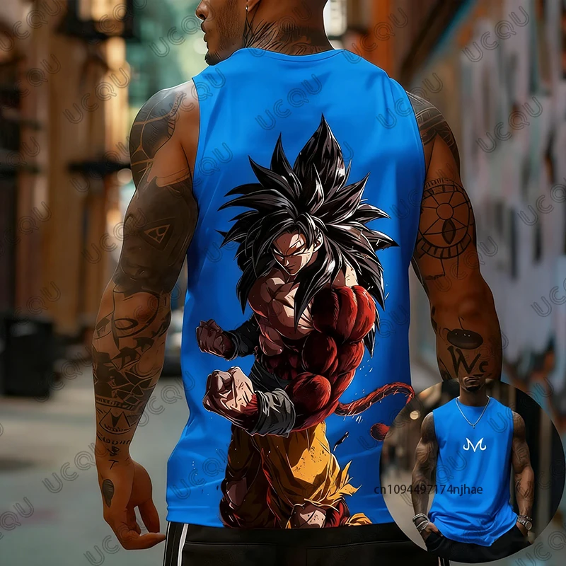 Dragon Ball Anime Son Goku Super Saiyan Print Sleeveless T-shirt For Men Summer Sports Fitness Vest Tank Top Casual Unisex Tops - Image 5
