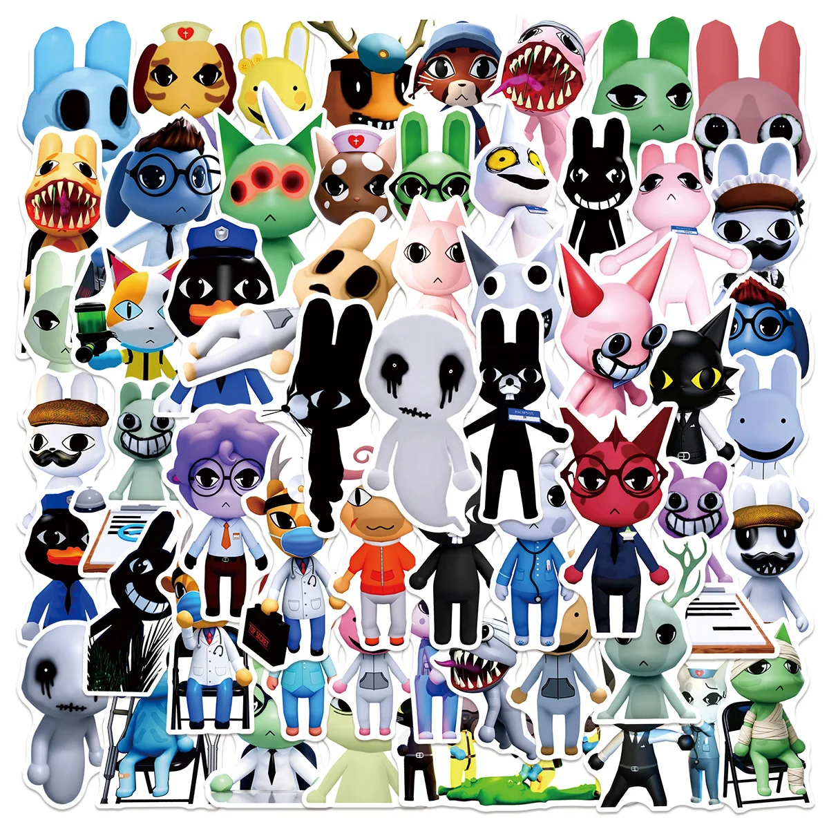 55PCS ‌Animal Hospital Horror Graffiti Stickers Creative Cartoon Decal DIY Luggage Phone Guitar Scraphbook Waterproof Stickers