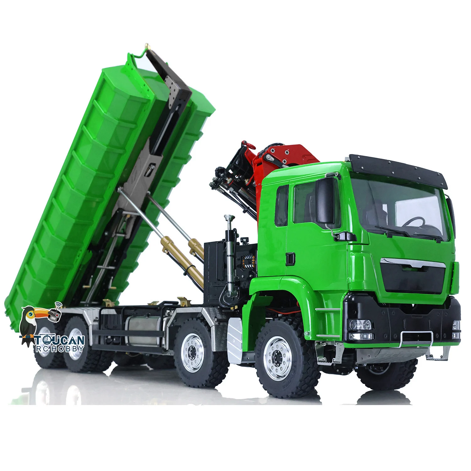 Outdoor Toys LESU 1/14 8*8 RC Dumper Roll on/off Hydraulic Crane Tipper Reversing Valve Painted Light Sound Remote Truck for Boy