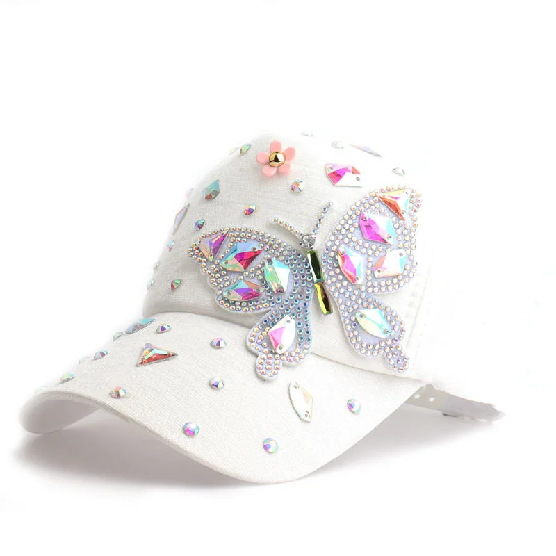 Women's Dazzling Colour Rhinestone Baseball Cap Butterfly Inlaid Diamond Duck Tongue Hat Outdoor Sunscreen Sun Hat Rebound Cap