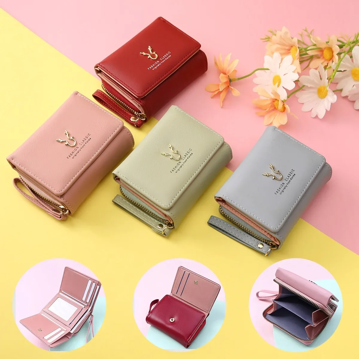

Classic Fashion Three Fold Wallet Coin Card Storage Women's Casual Student Small and Large Capacity