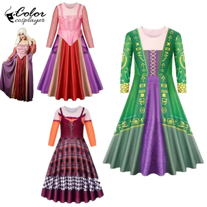 Disfraz de Cosplay de Hocus Pocus para niños, vestido de bruja Vintage, vestido de fiesta Medieval, disfraz de Halloween, atuendo de fantasía para niños, Color