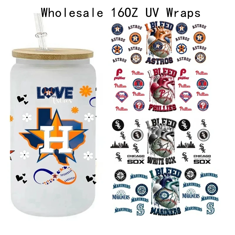 Venta al por mayor 5 uds caliente MLB UV DTF pegatina de transferencia béisbol Tteam 16oz Libbey gafas UV envolturas botellas taza pegatina DIY impermeable
