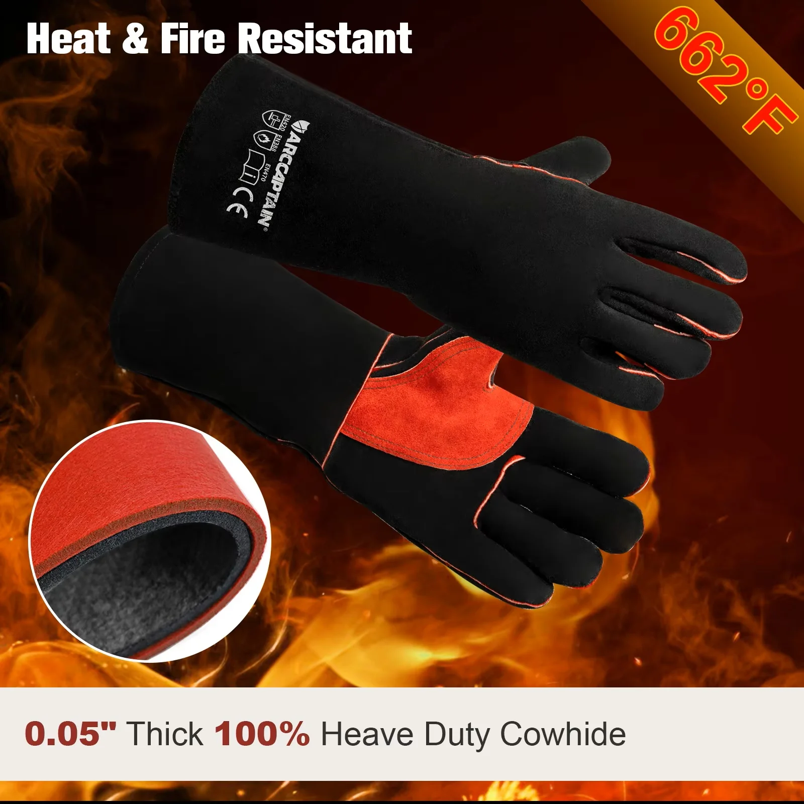 Welding Gloves For Welder Works with Black Palm Welders Thick Cow Split Leather Kitchen Stove Heat Puncture Resistant BBQ Glove