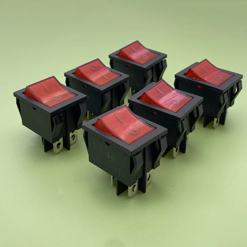 5 uds luz roja iluminada 4 pines ON/OFF interruptor basculante 30A 250V AC alta corriente 25x32mm interruptor especial para máquina de soldadura