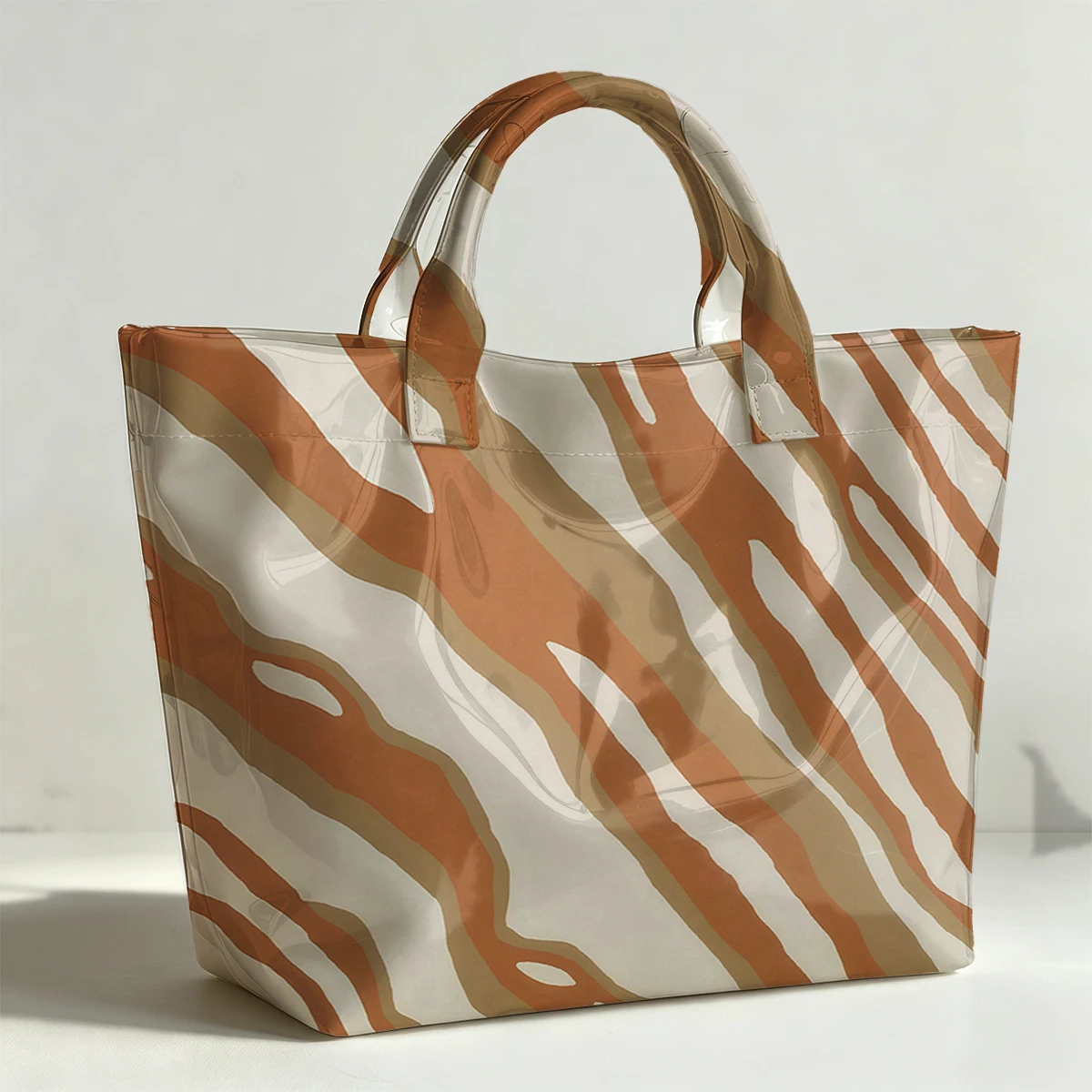 Earthy Wave Patterns Fashion Bag Transparent PVC Waterproof Handbag Large Capacity Daily Commute Shoulder Tote Mummy Bag