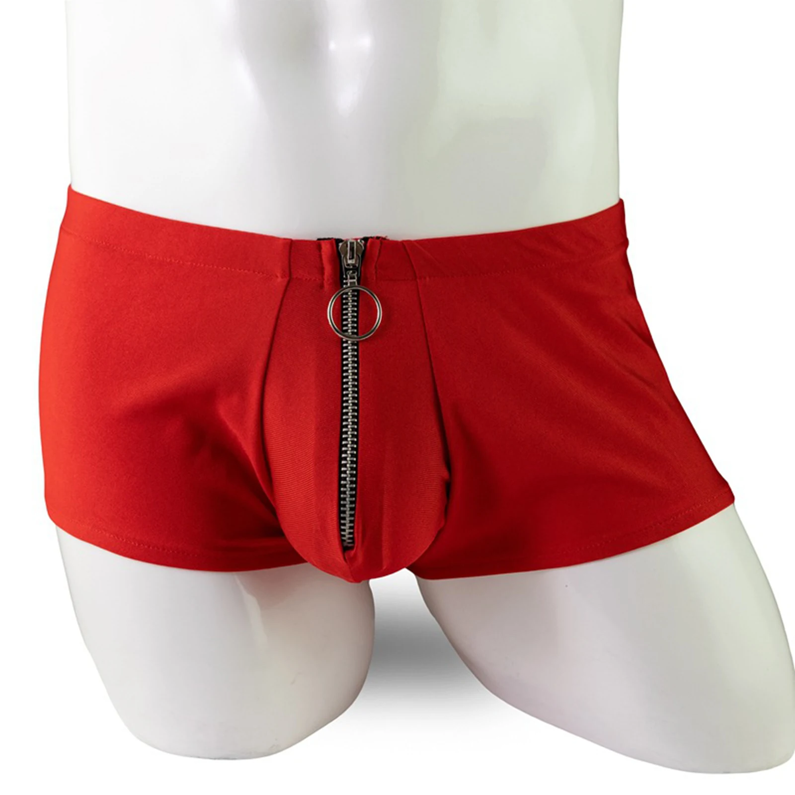 

Sexy Men Zipper Crotch Contour Pouch Boxer Brief Low Rise Elastic Waistband Shorts Panties Solid Color Underpants Underwear