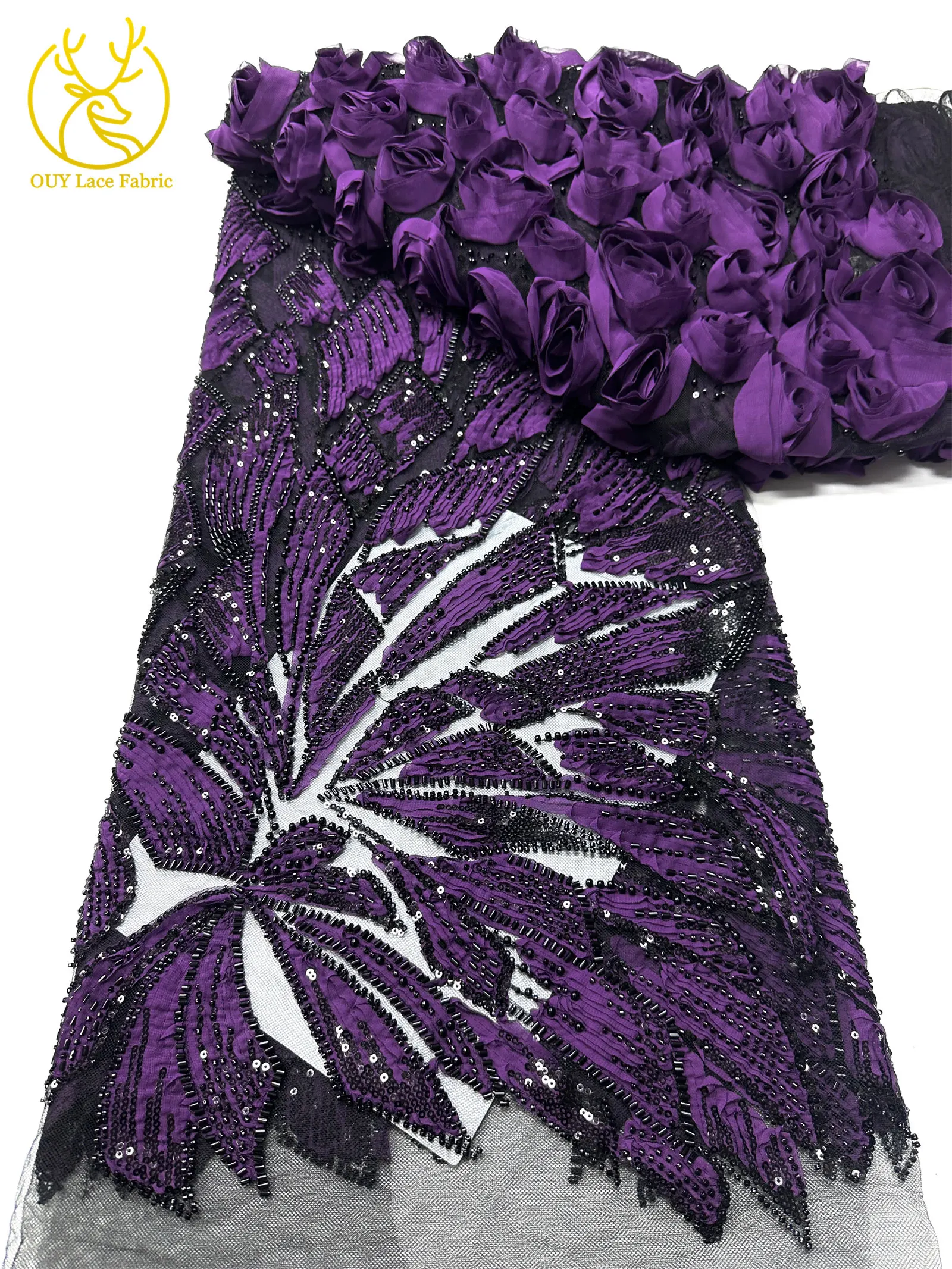 Rosa 3D Mode-Mesh-Tüll-Spitzenstoff 2026 Nigerianischer Perlen-Pailletten-Spitzenstoff für Damen Hochzeits- und Abendkleider zum Nähen 5 Yards – Detail 17