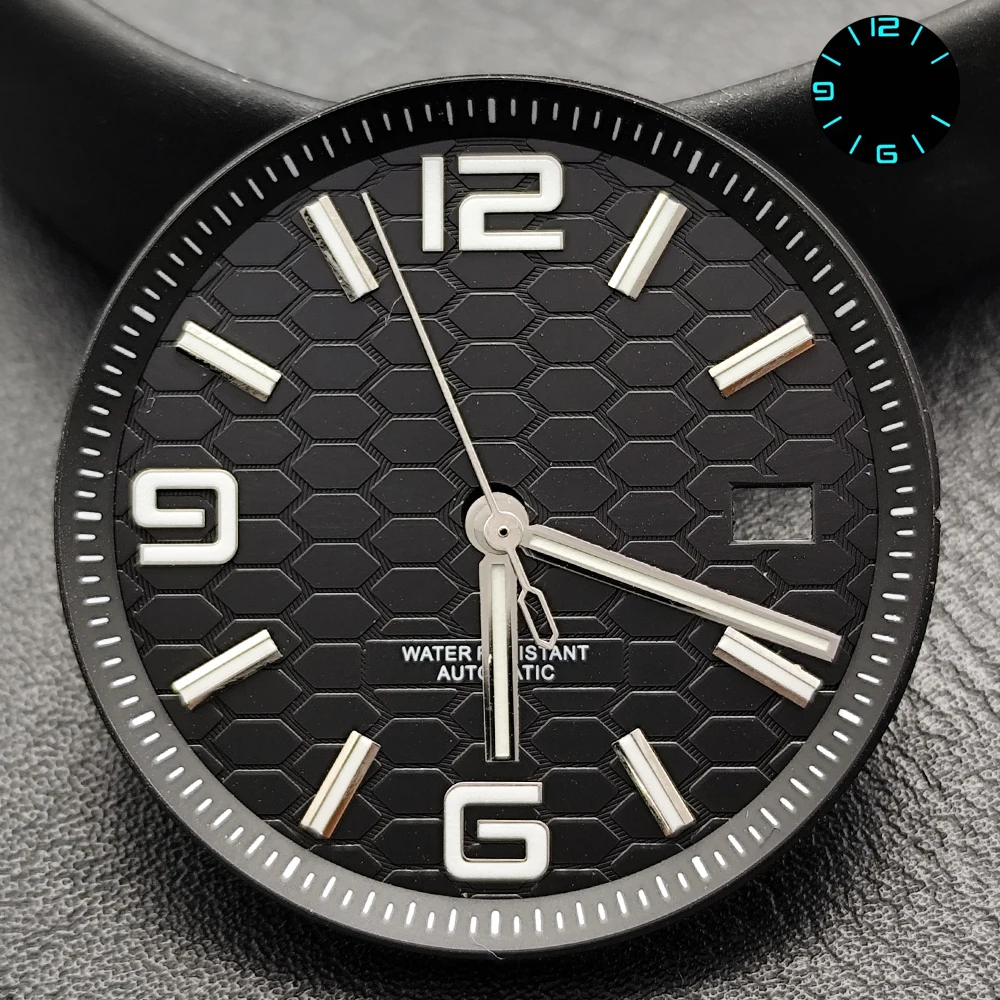 Silver/Black 33.8mm NH35 Dial DIY Logo Sterile Honeycomb Dial Fit For NH35/NH36 Automatic Movement  Watch Accessories