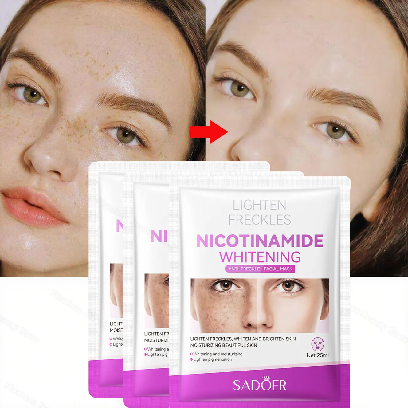 

Niacinamide Whitening Freckle Facial Mask Intense Remove Dark Spots Fade Chloasma Melanin Moisturizing Brighten Repair Skin Care